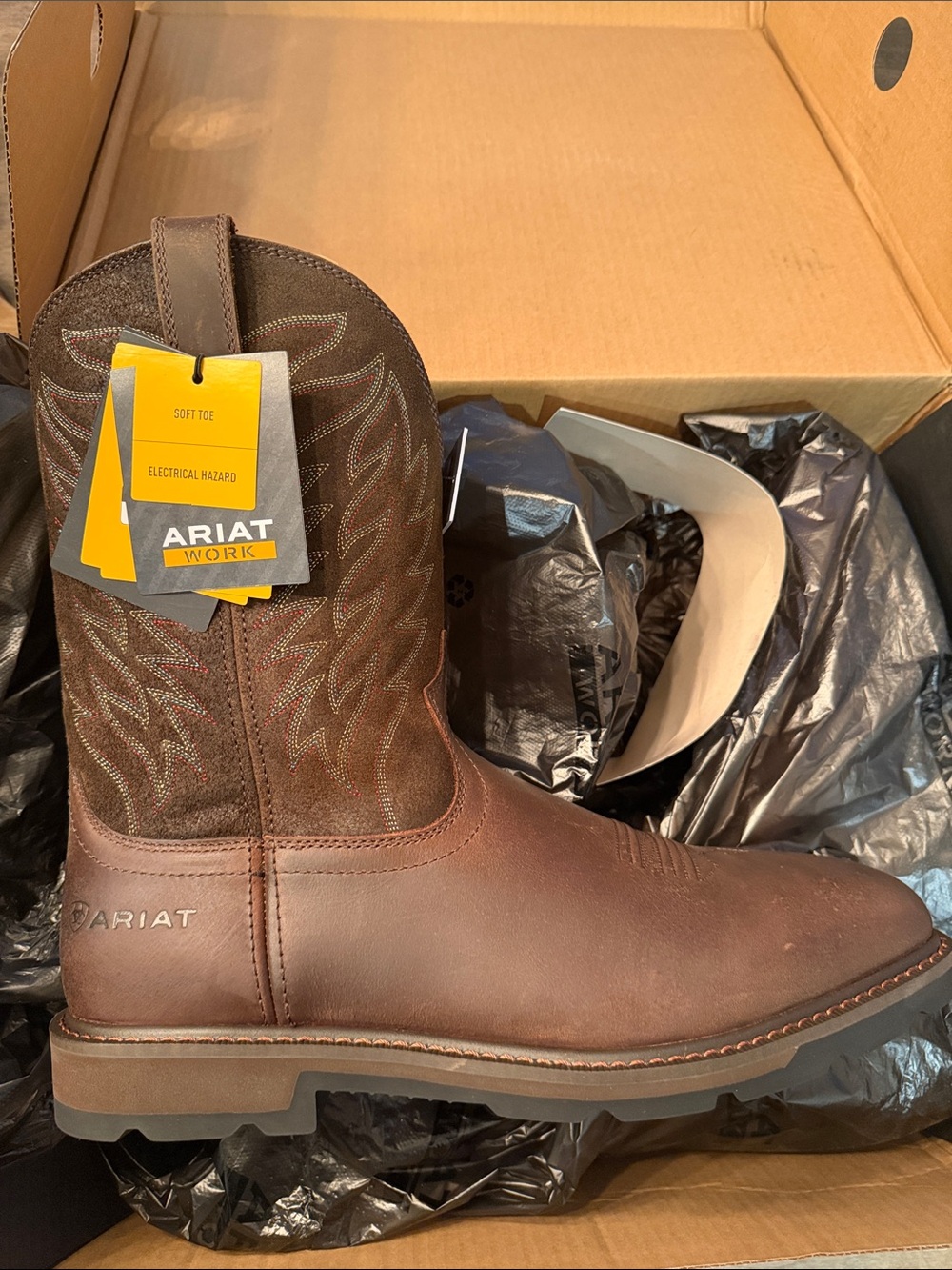 Ariat Groundbreaker Brown Men's Cowboy Work Boot with Soft Toe Size 13